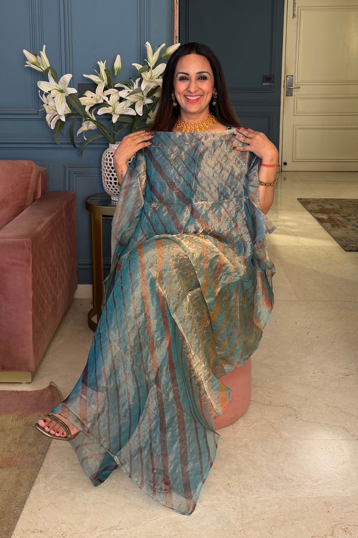 Pure tissue kurta with hand done leheriya!!