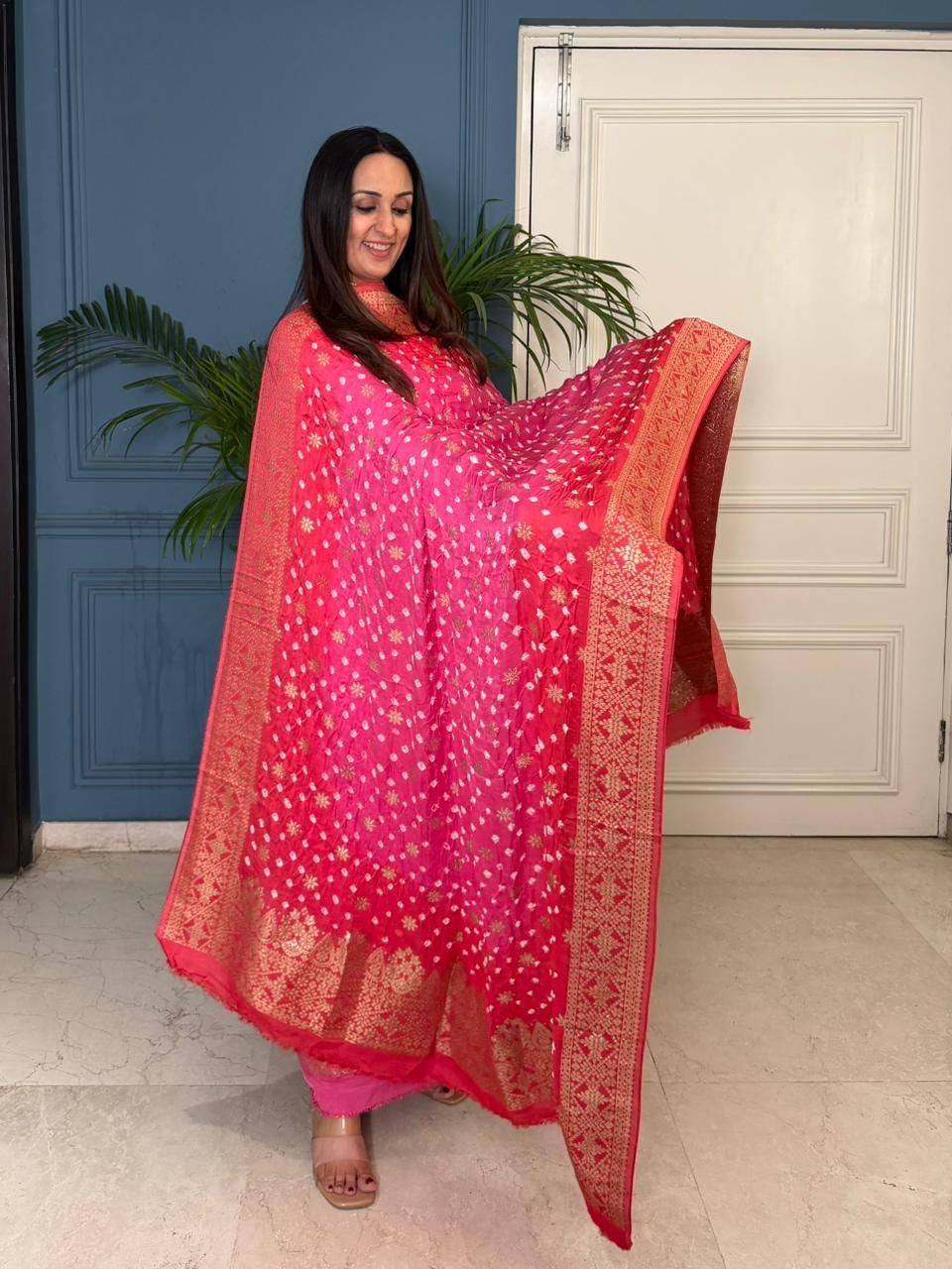 Pure modal kurta dupatta set with hand done bandhani!!