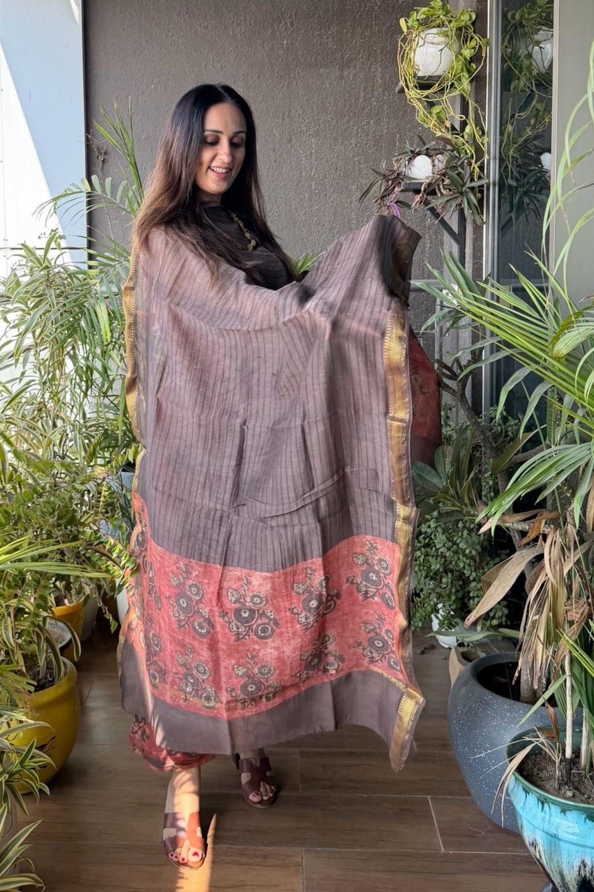 Handblocked with Pomegranate peel kurta dupatta sets in Maheshwari!!