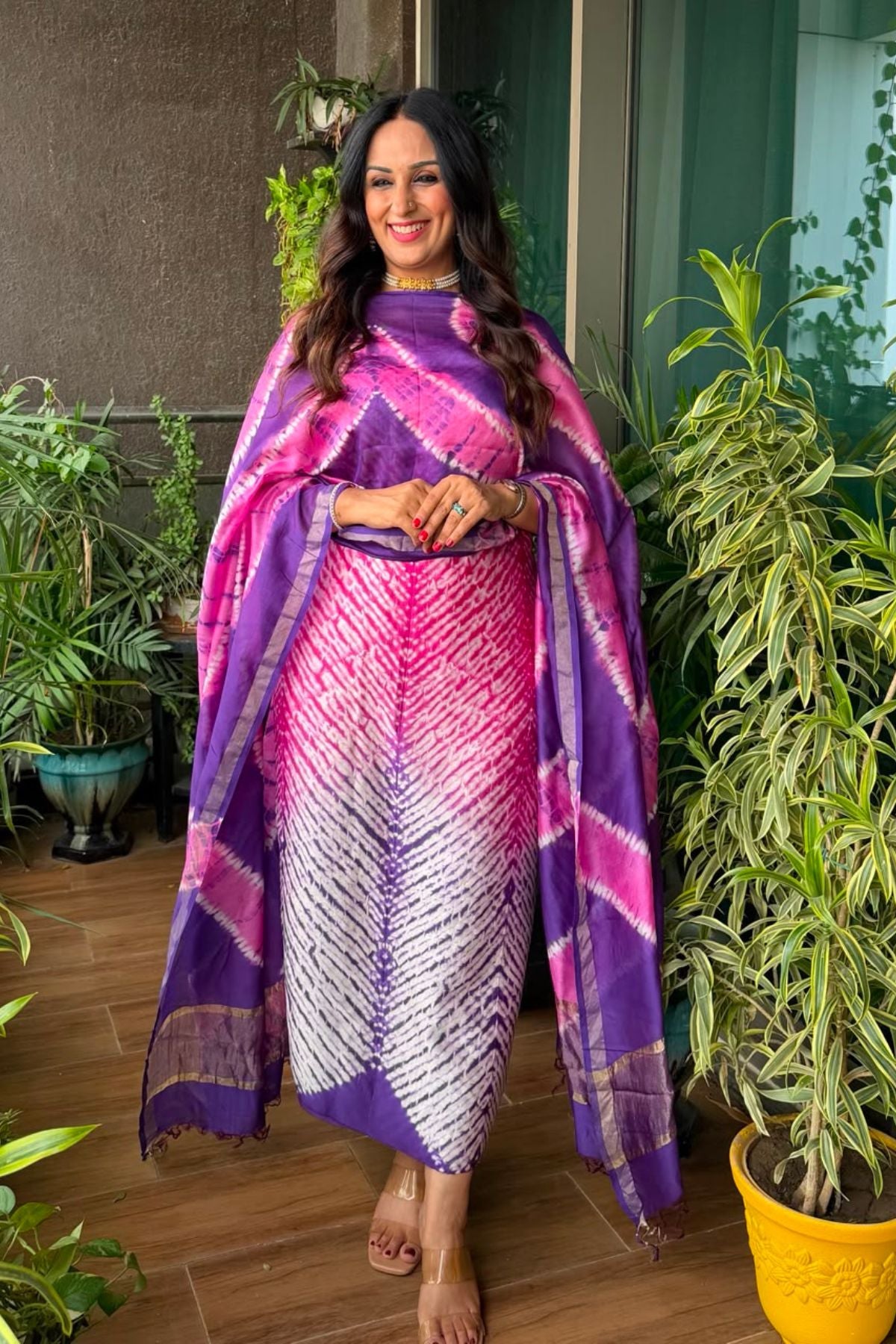 Shibori tie and dye kurta dupatta set on pure Chanderi!!