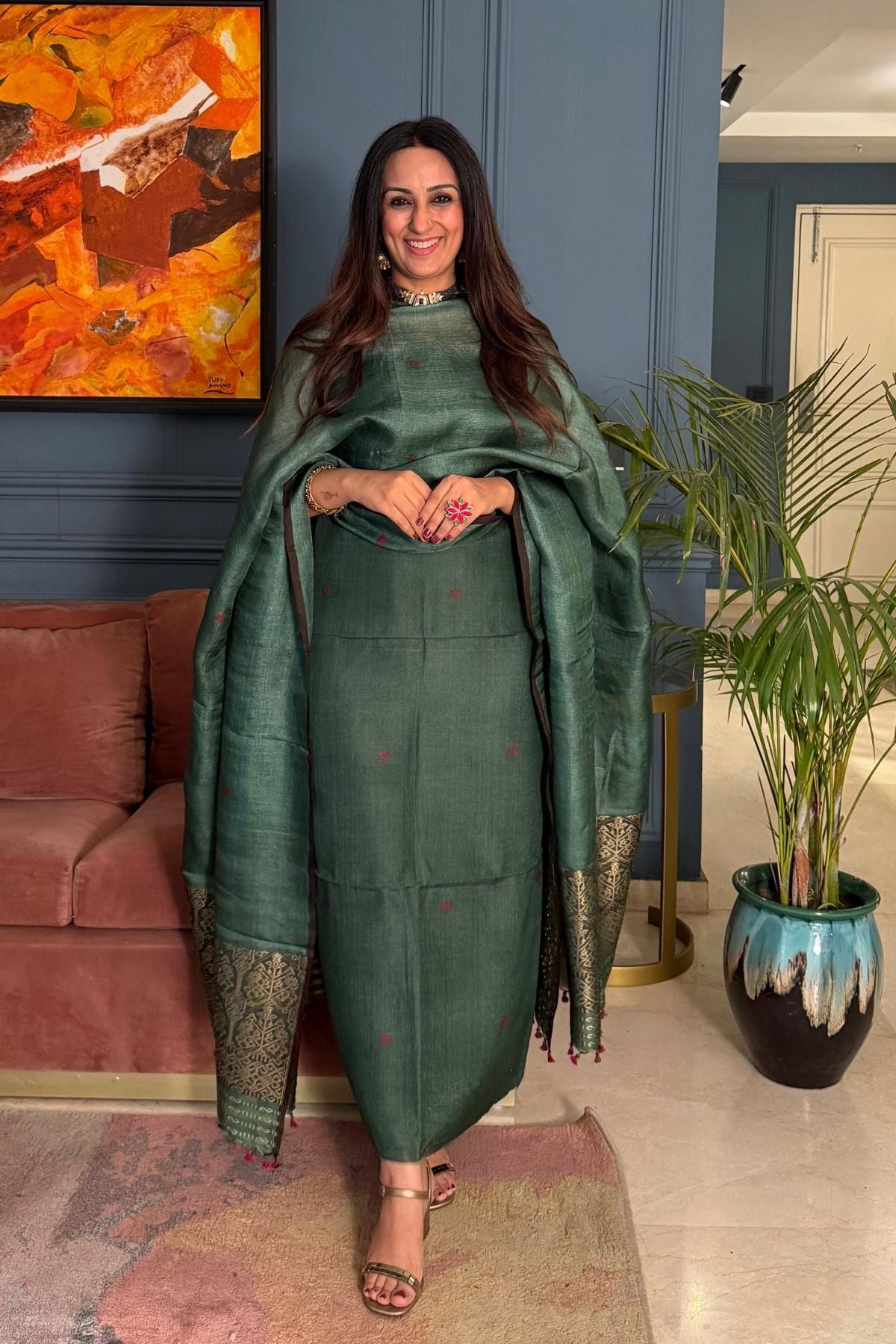 Tangail weave on Pure Tussar Silk -Kurta Dupatta set