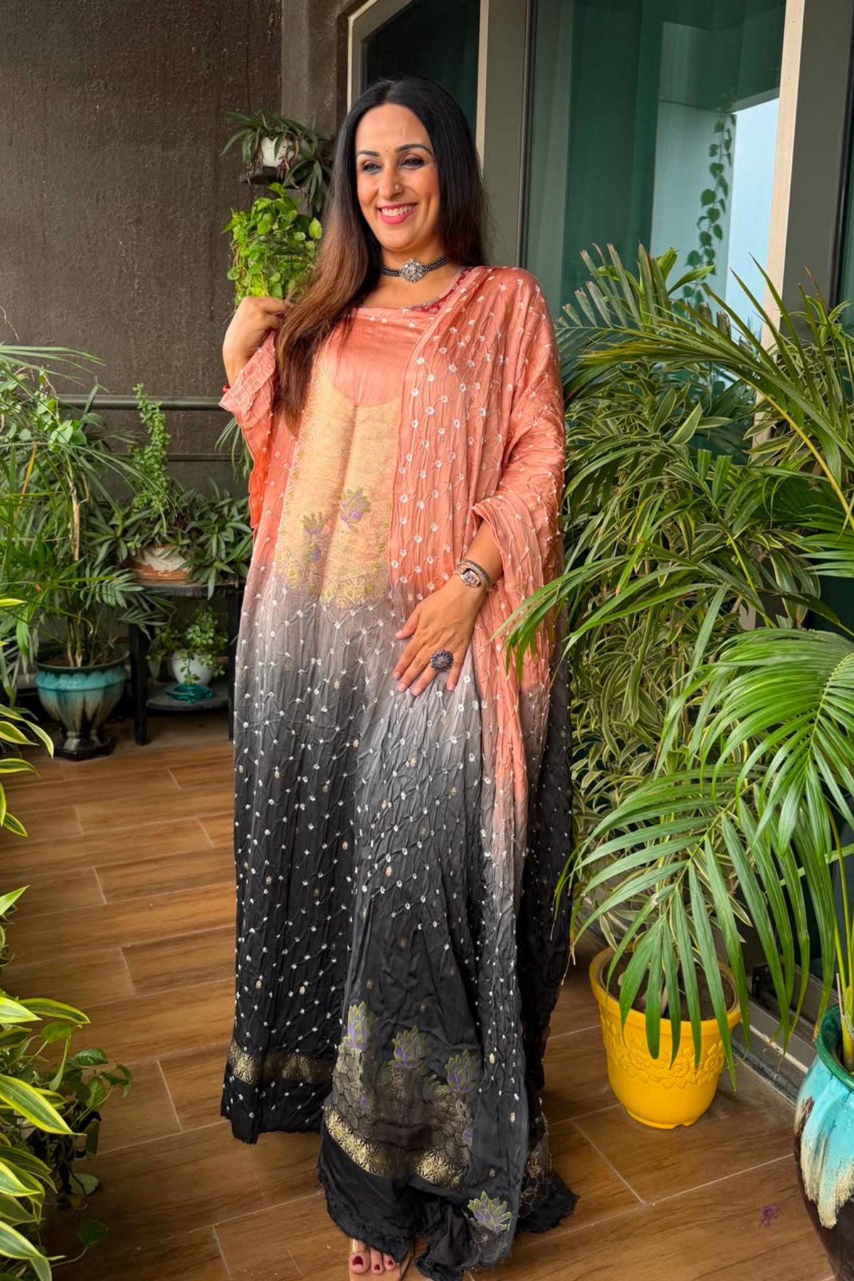 Bandhani with zari work kurta dupatta set on pure modal!!