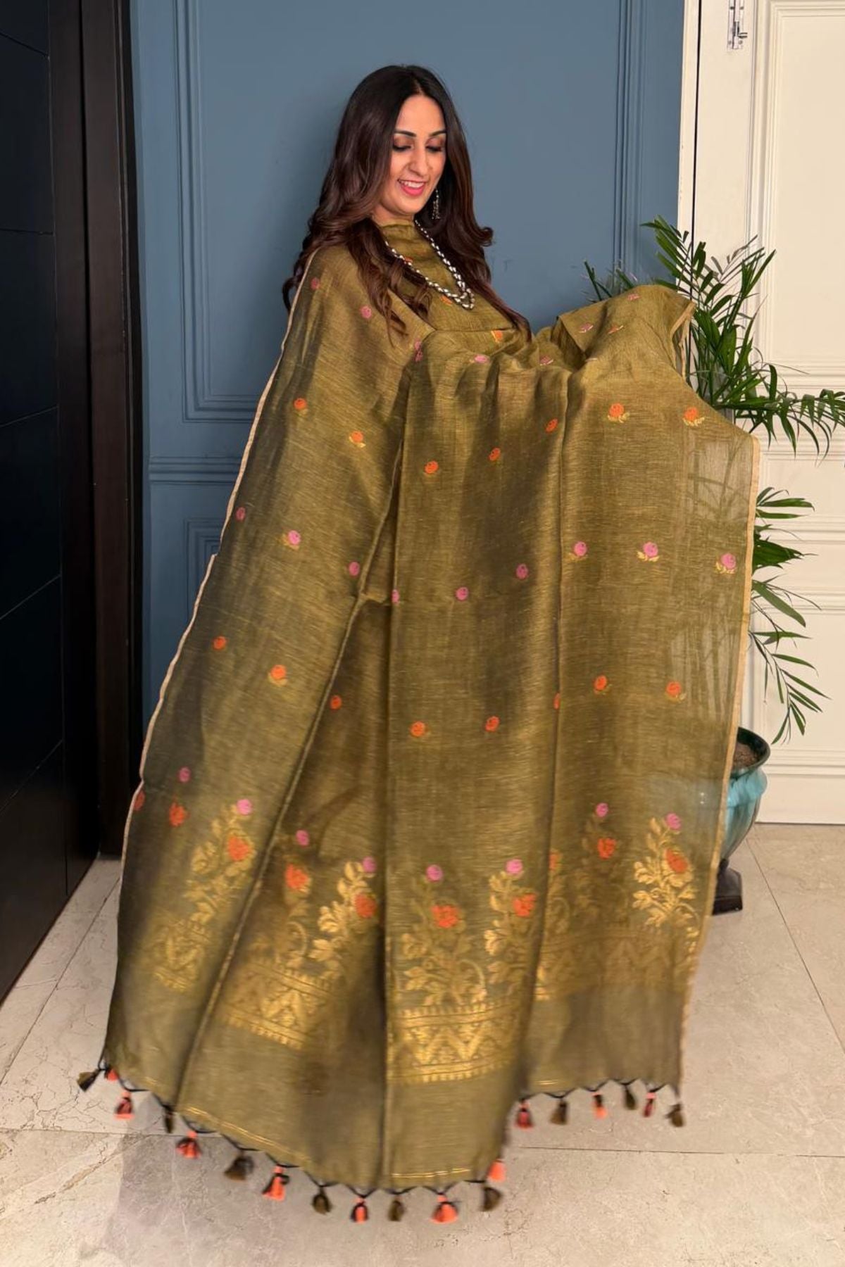 Jayshree cotton linen kurta dupatta set