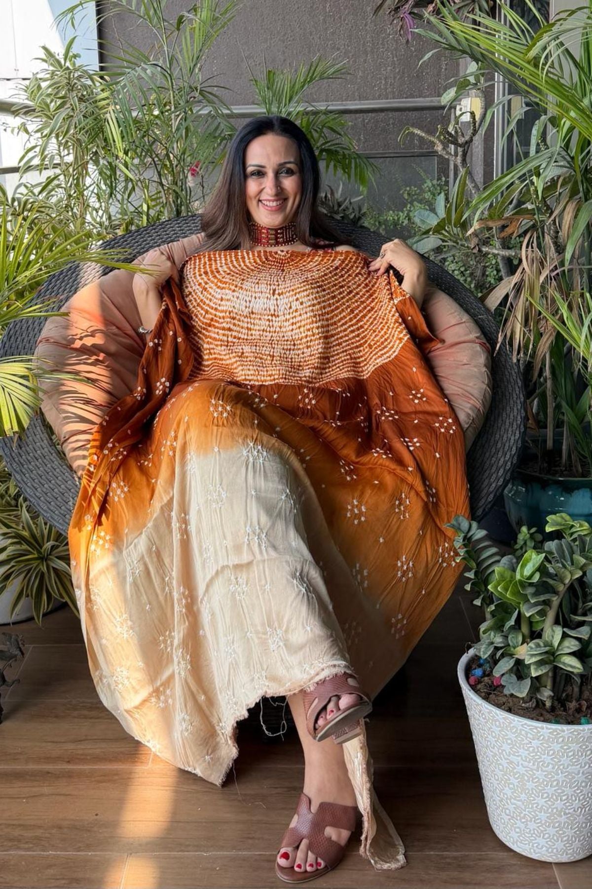 Shibori & Bandhani Kurta on pure modal satin!!