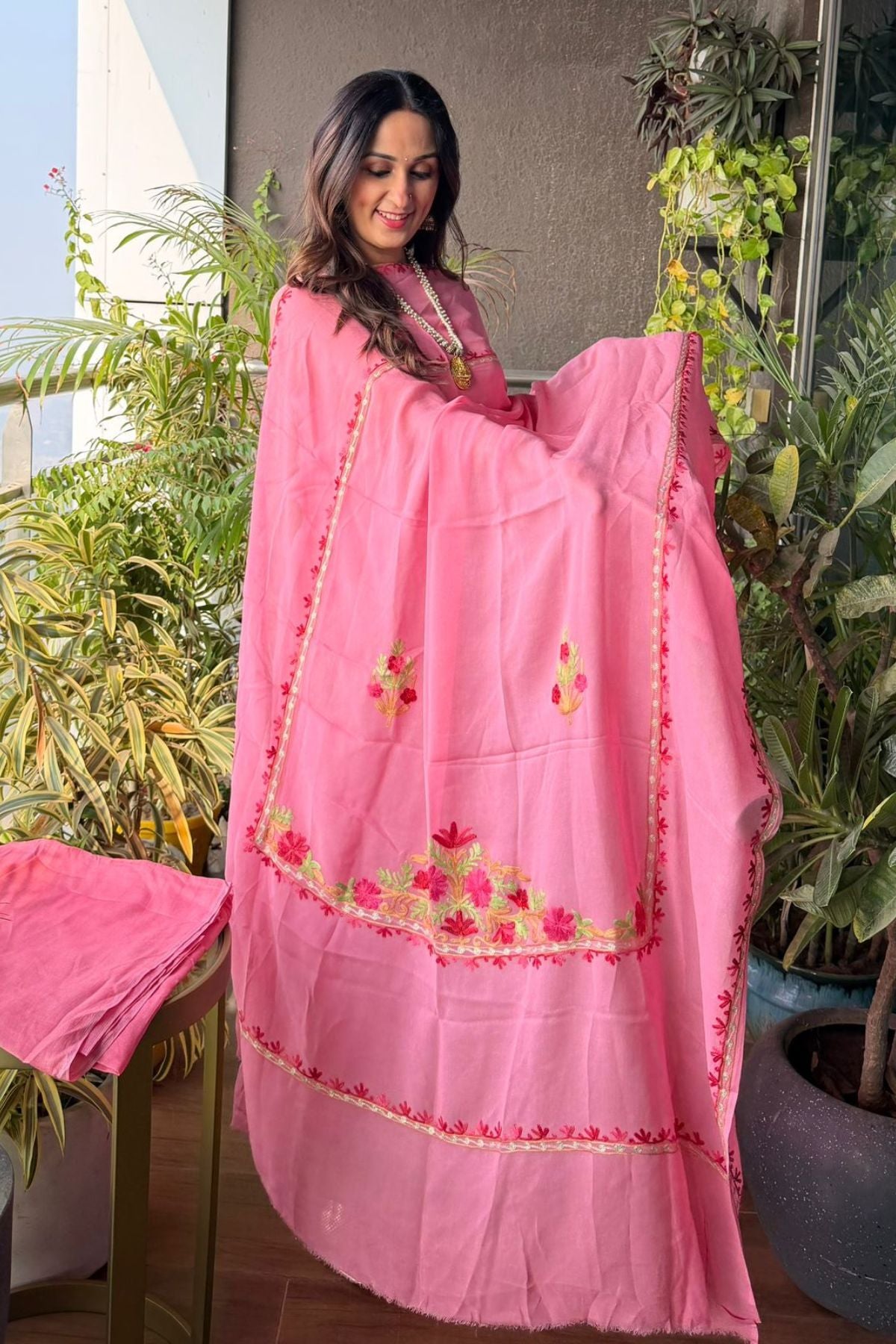 Georgette full suit set with Kashmiri embroidery