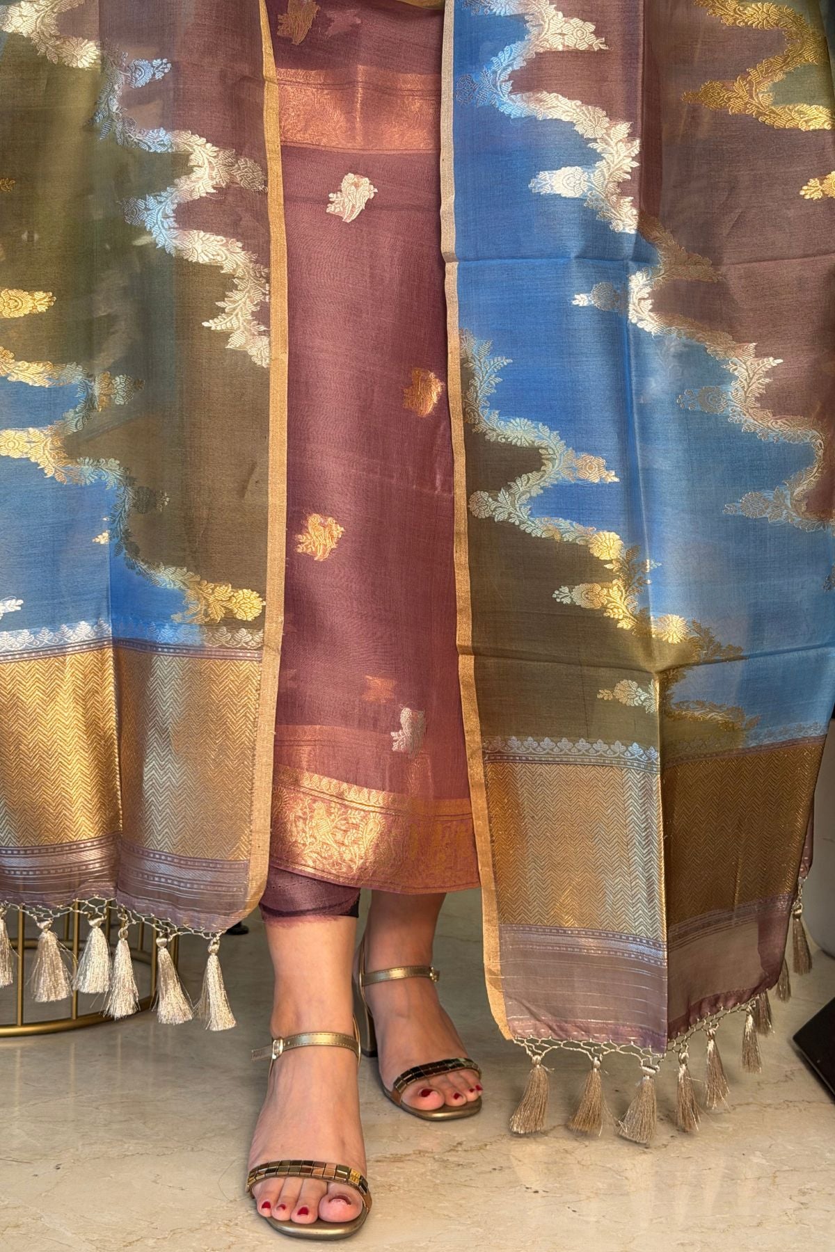 Handwoven pure organza silk suit sets!!