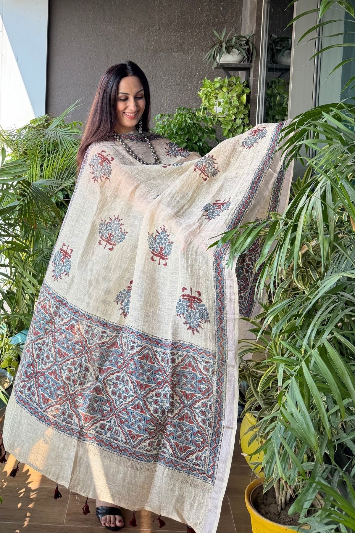 Ajrakh On Pure Linen Silk