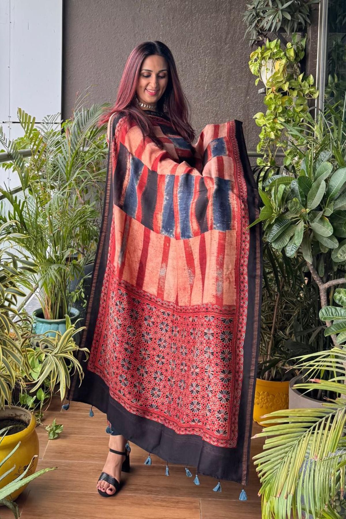 Ajrakh Pure Chanderi Silk kurta dupatta Set