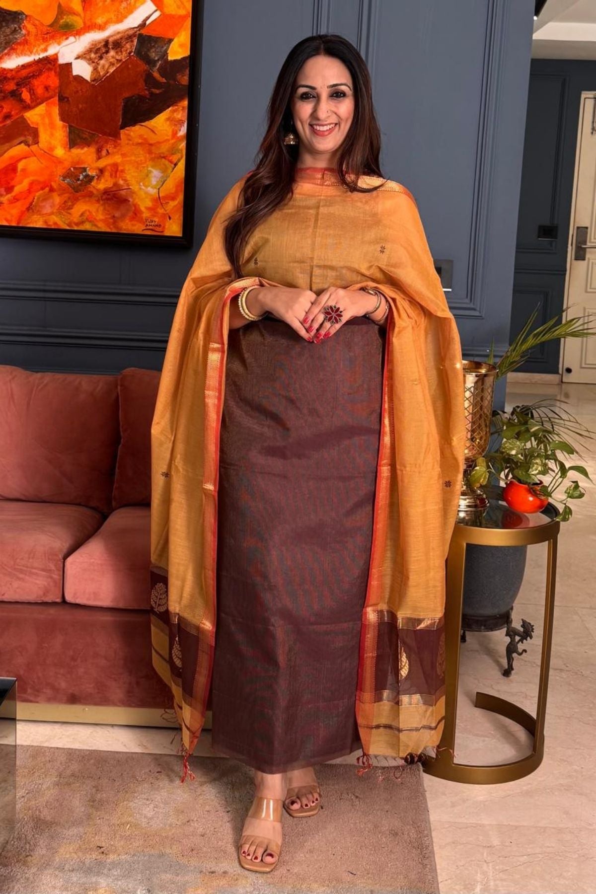 Handloom tissue Maheshwari silk kurta dupatta set