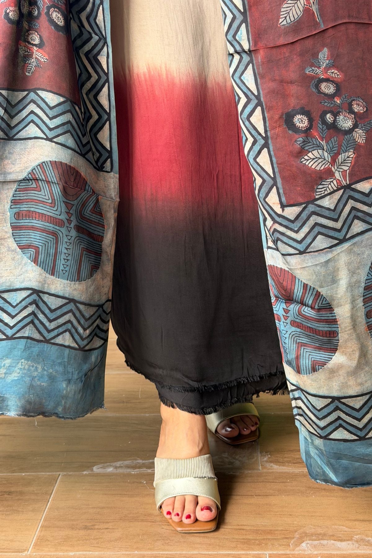 Ombré dyed modal kurta fabric with vegetable Handblock dyed dupatta!!