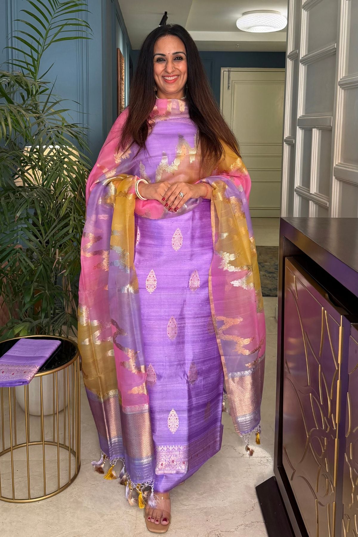 Pure Raw silk Banarasi set with pure Kora rangkaat dupatta!!
