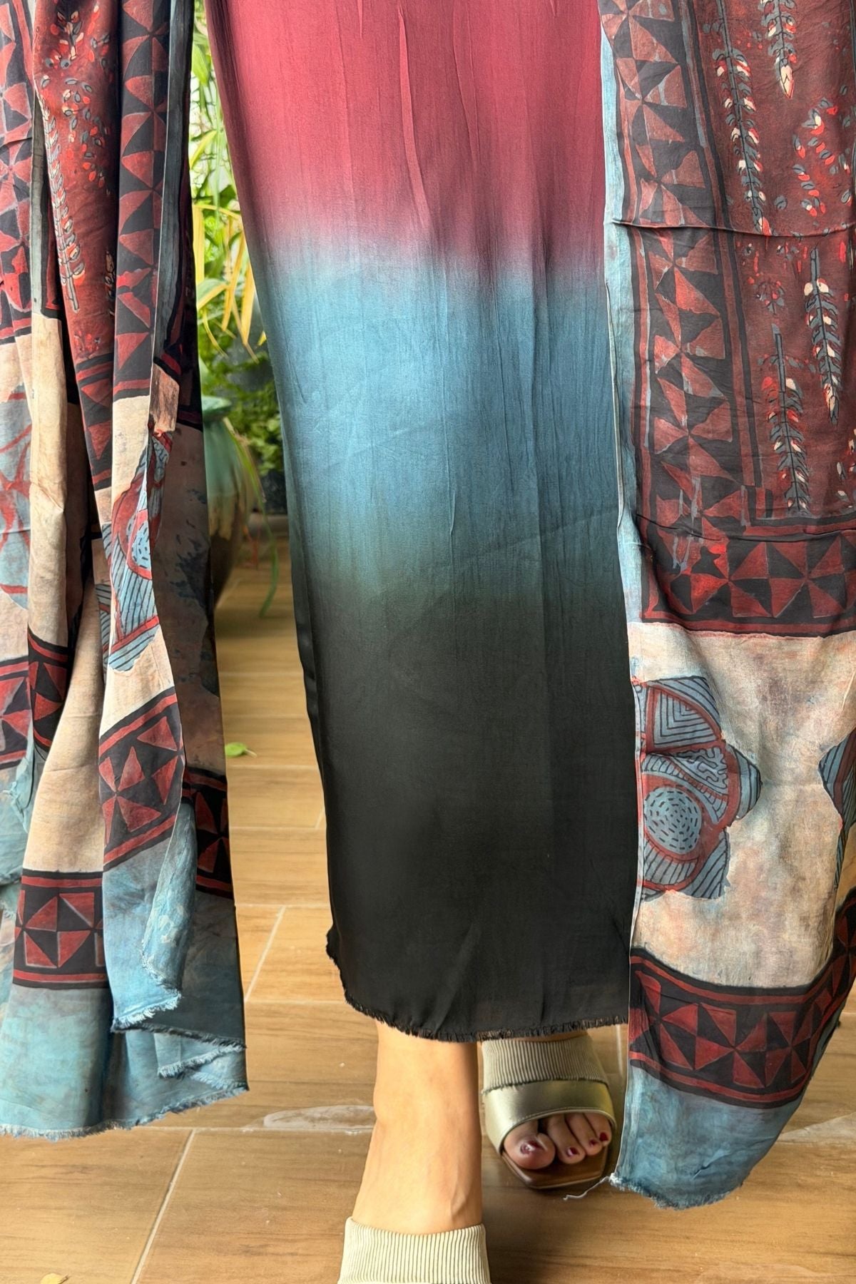Ombré dyed modal kurta fabric with vegetable Handblock dyed dupatta!!
