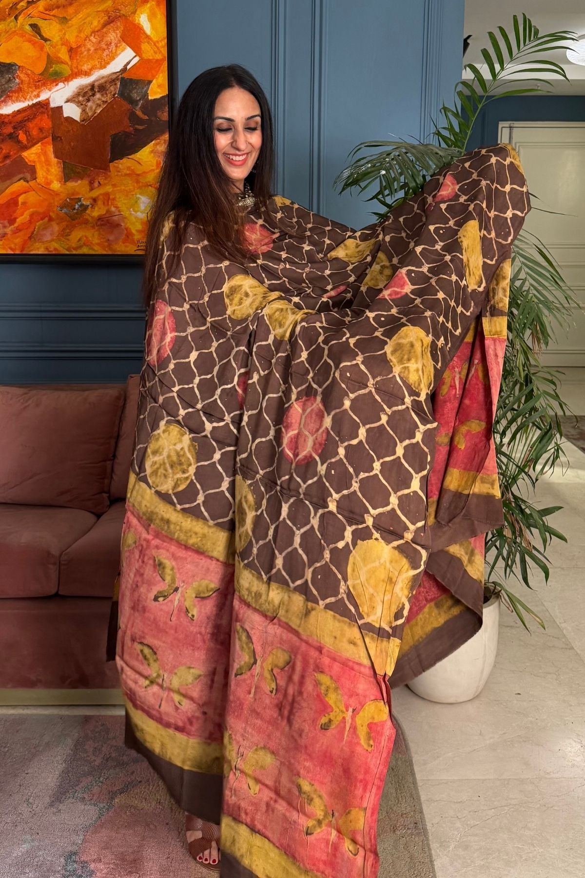 Pomegranate peel Handblock on Premium Modal fabric!!