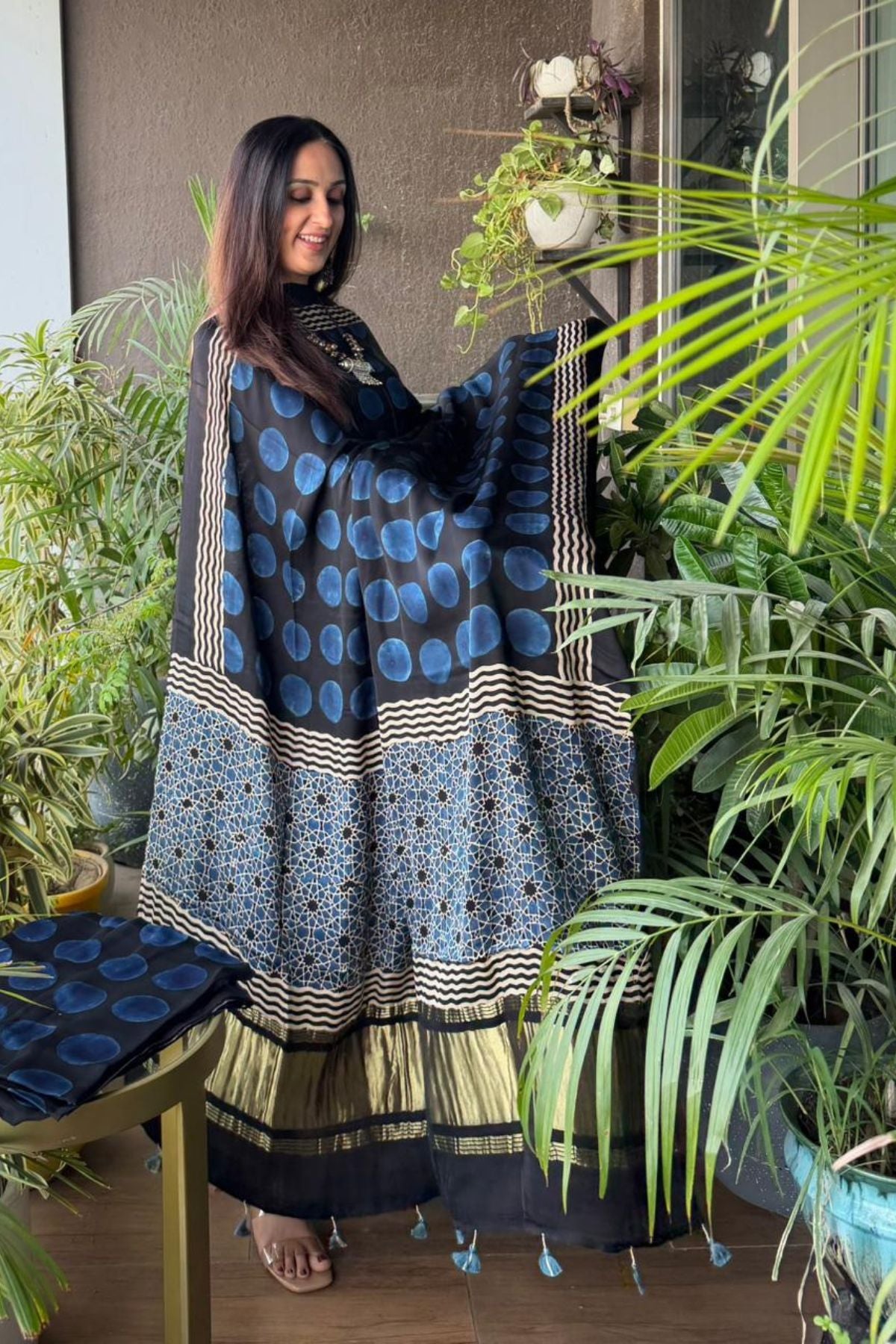 Handblocked Ajrakh full sets in modal with Lagdi patta on dupatta!!