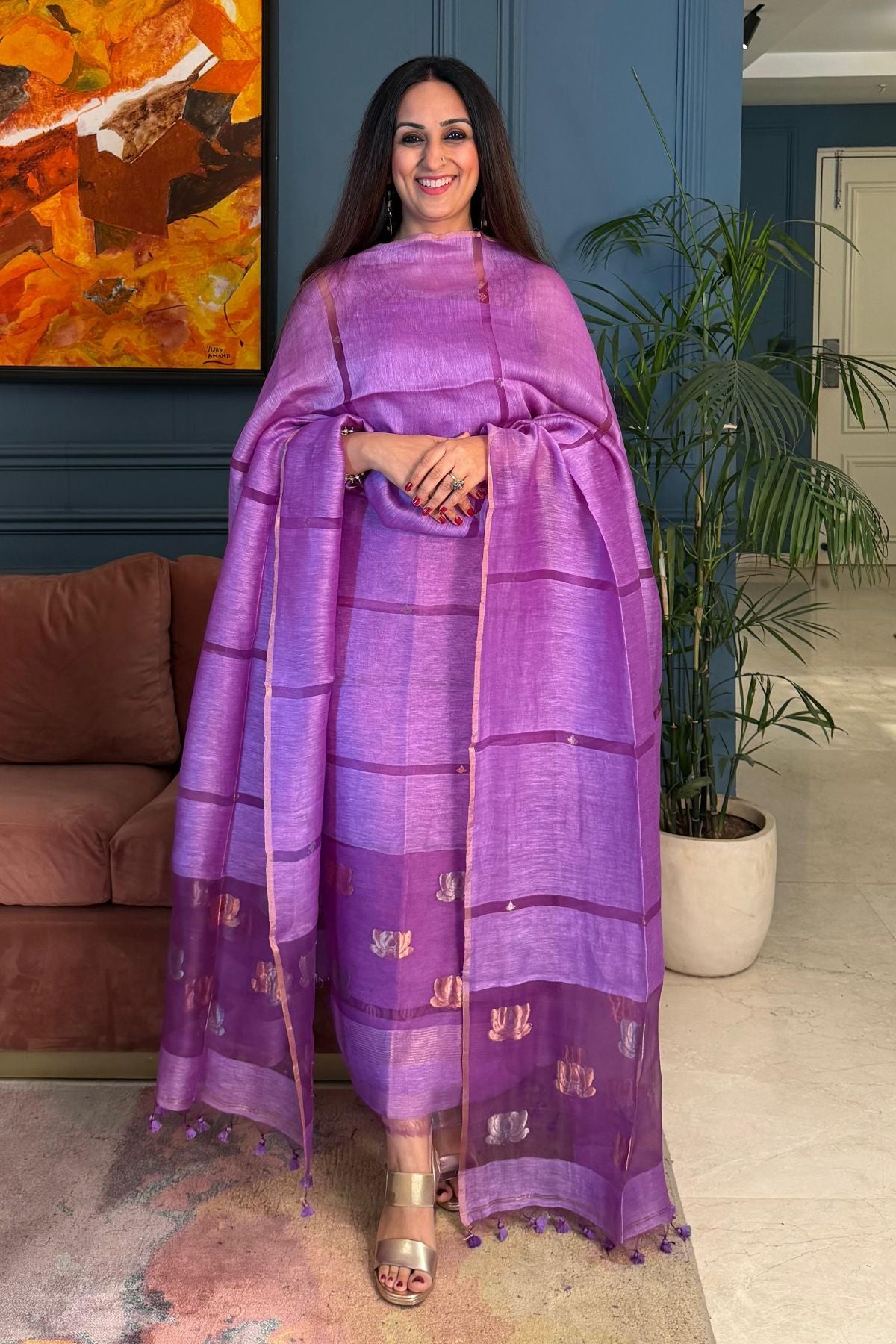 Handwoven Jamdani Linen silk kurta dupatta set!!