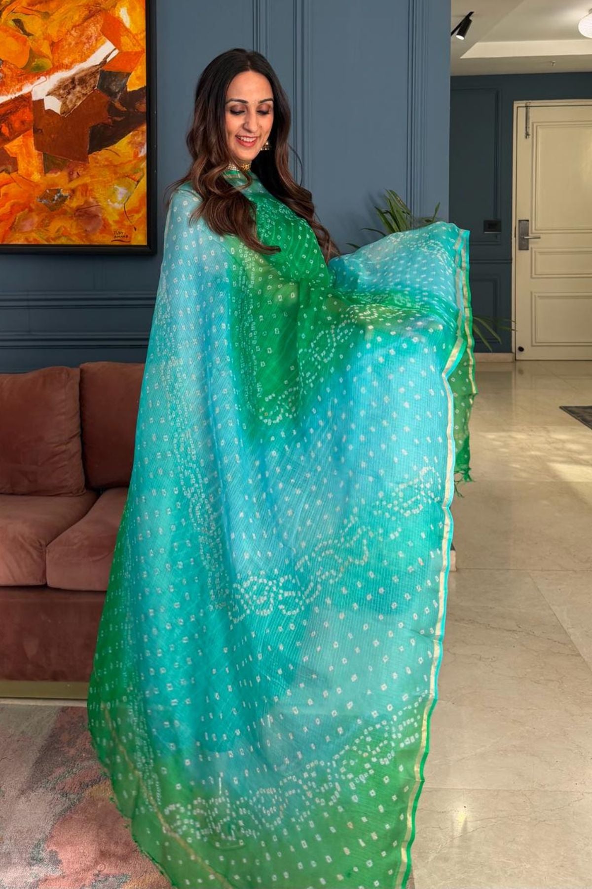 Summer friendly Kota silk kurta dupatta sets with hand done BANDHANI and leheriya