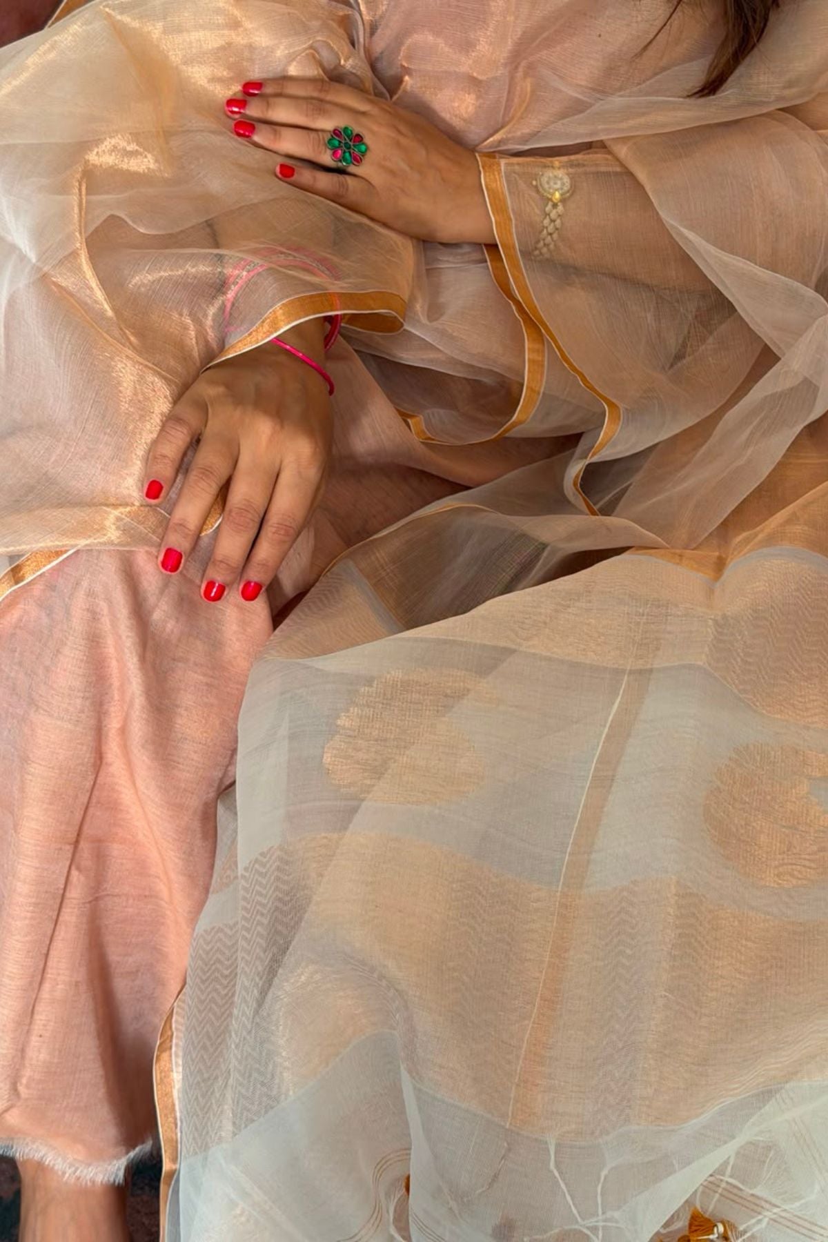 Metallic muslin tissue kurta dupatta set!!