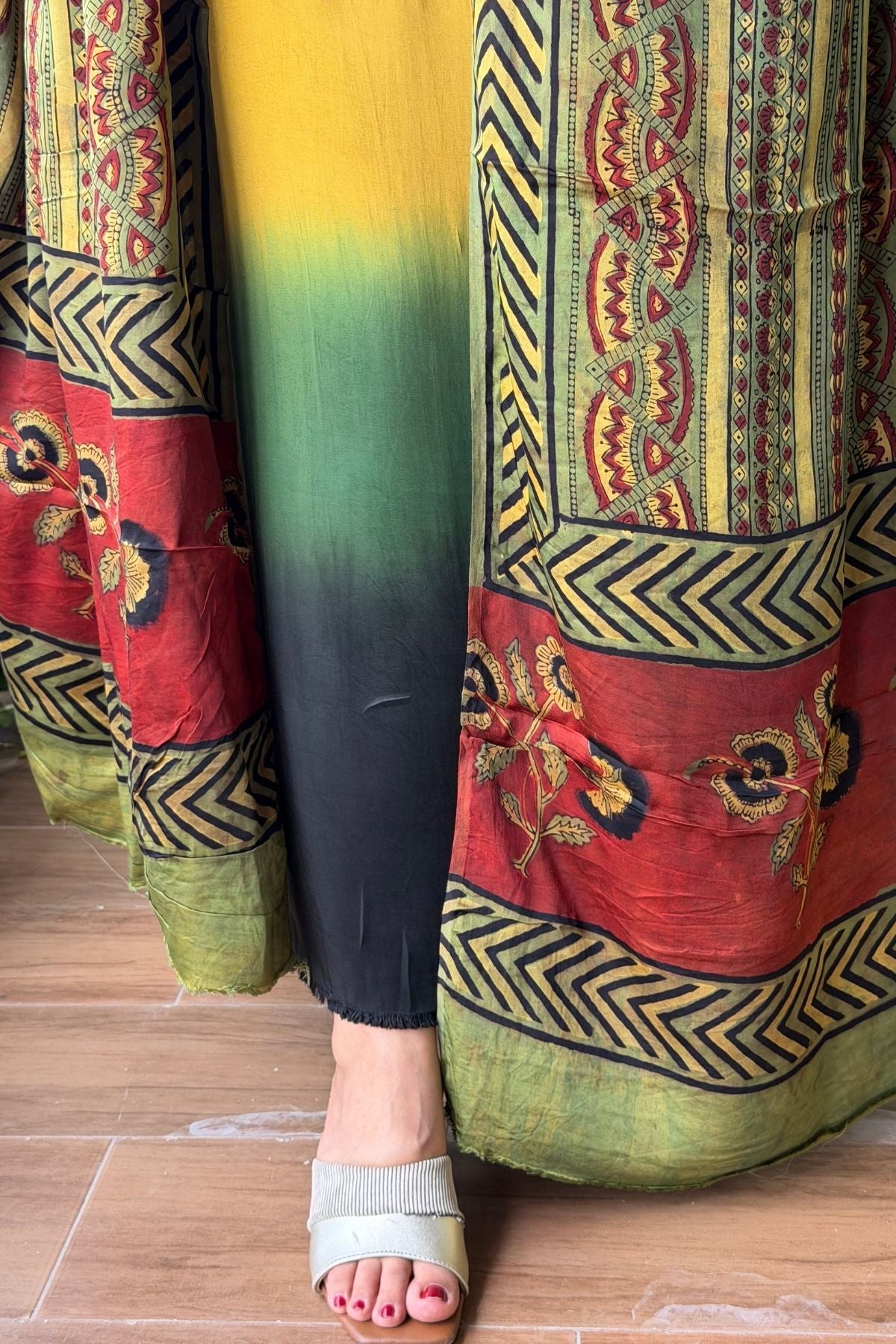 Ombré dyed modal kurta fabric with vegetable Handblock dyed dupatta!!