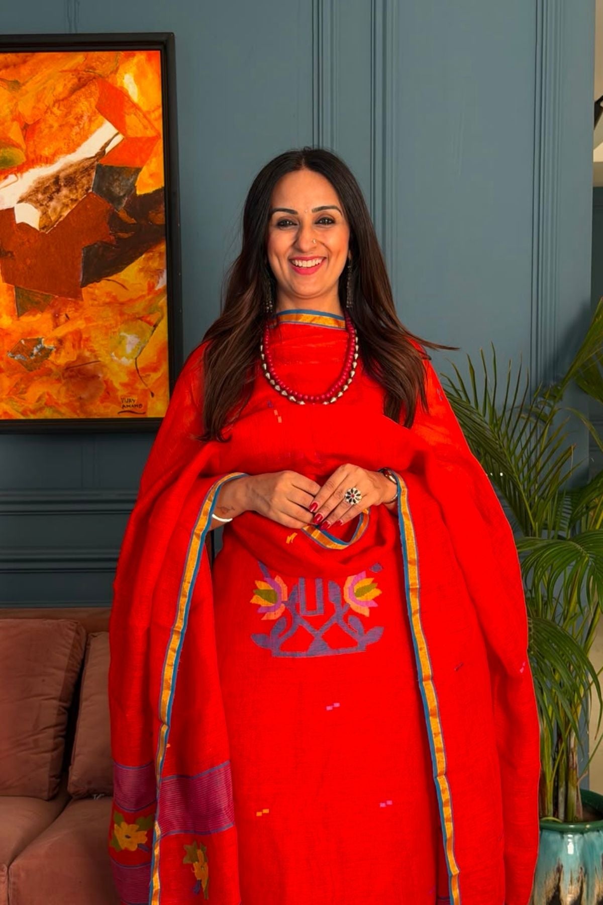 Jamdani weave kurta dupatta set on 100 count linen by linen!!