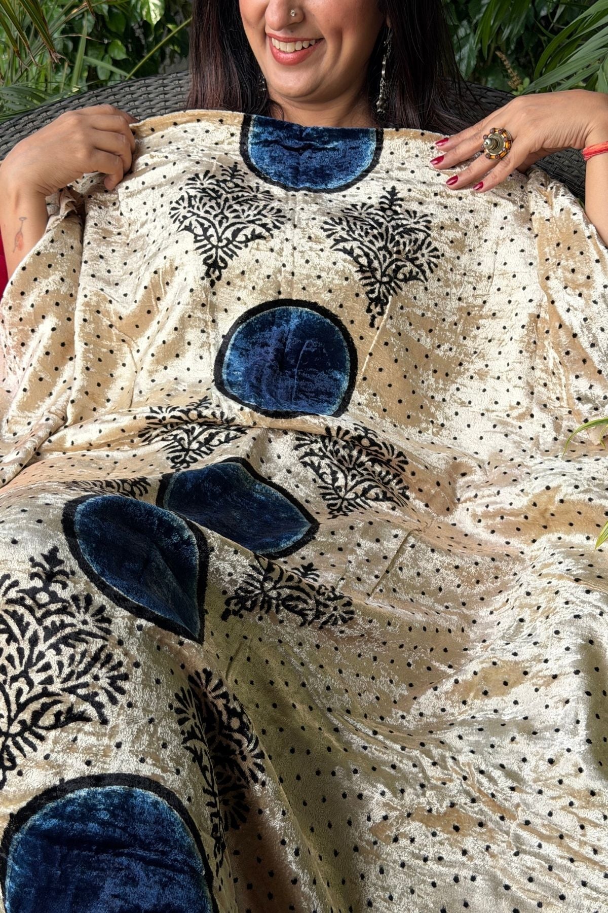 Handblocked Ajrakh kurta fabric only!!