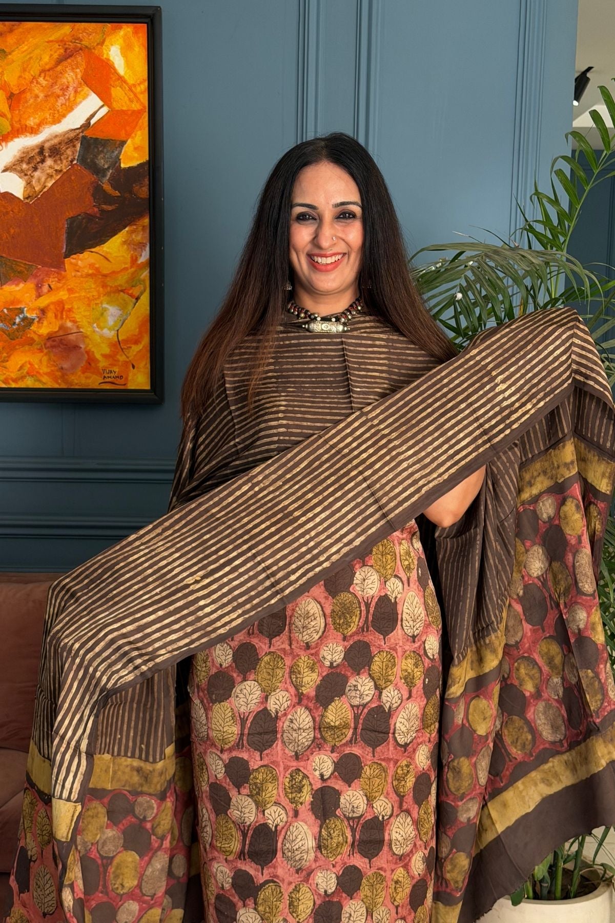 Pomegranate peel Handblock on Premium Modal fabric!!
