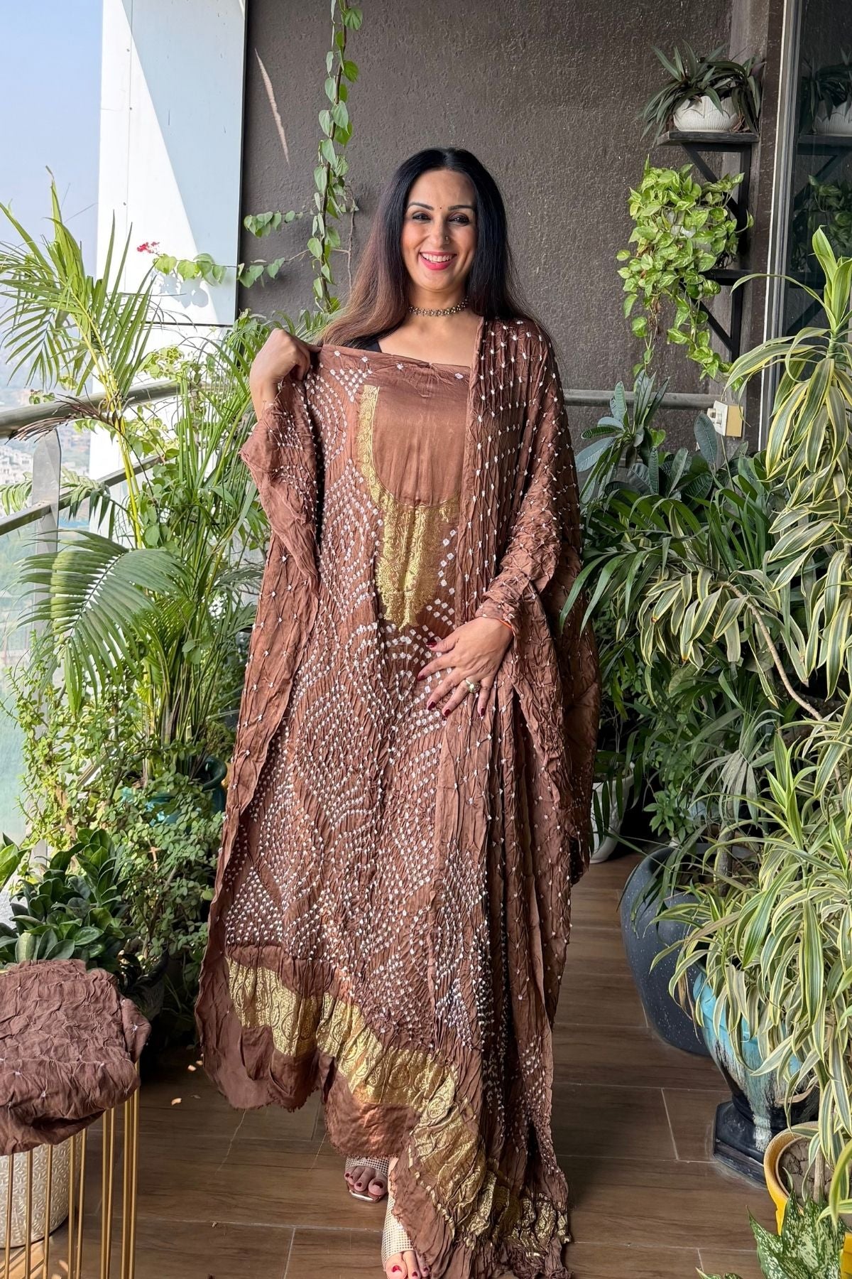 Pure modal silk full set with hand done bandhani and zari weaving!!
