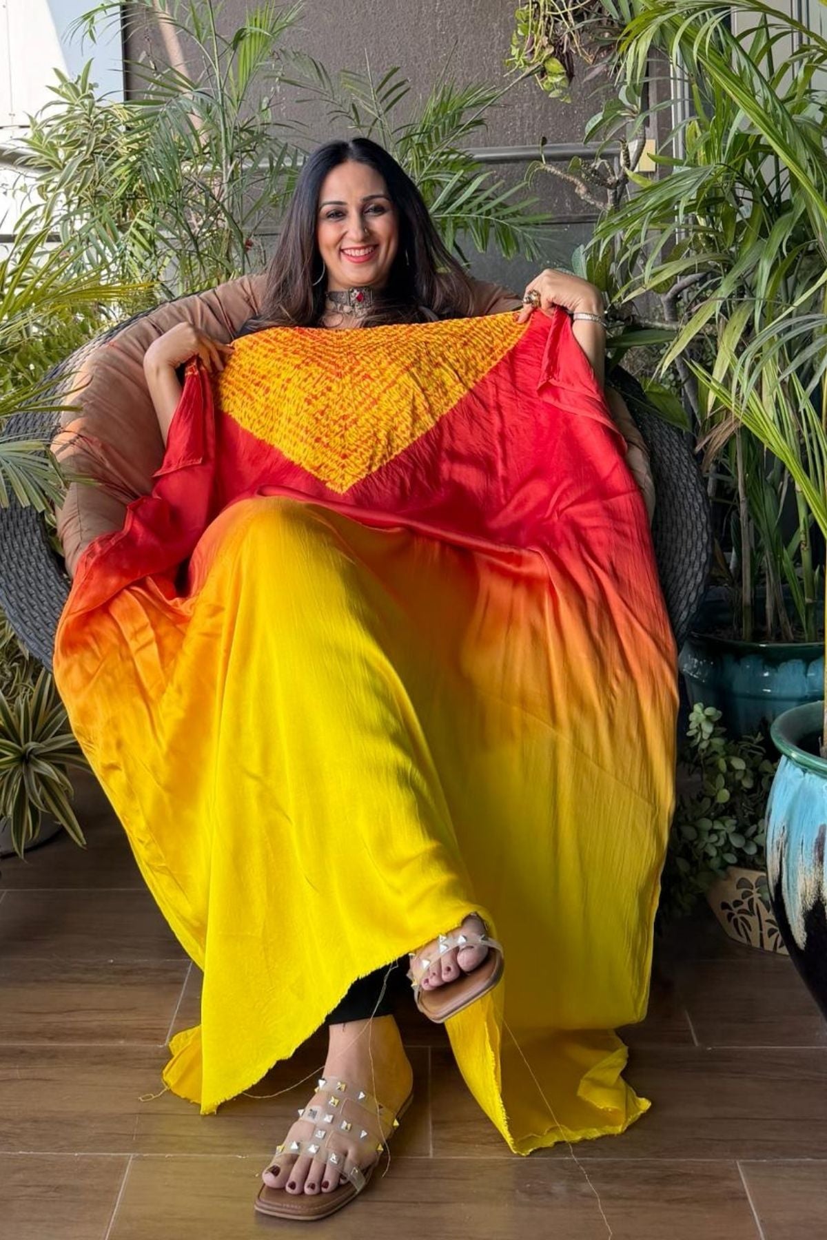 Handblocked Shibori shaded kurta on pure Modal