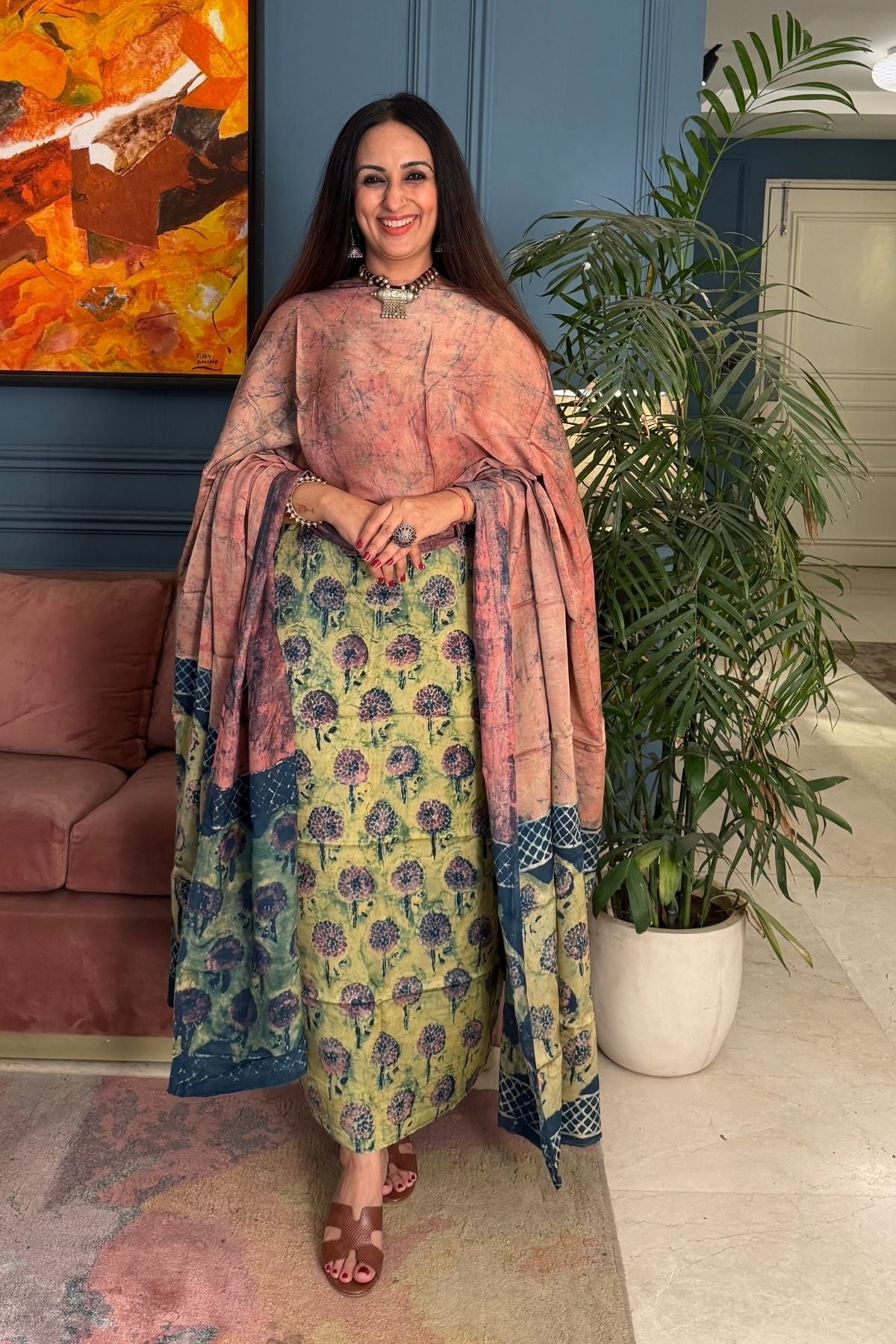 Pomegranate peel Handblock on Premium Modal fabric!!