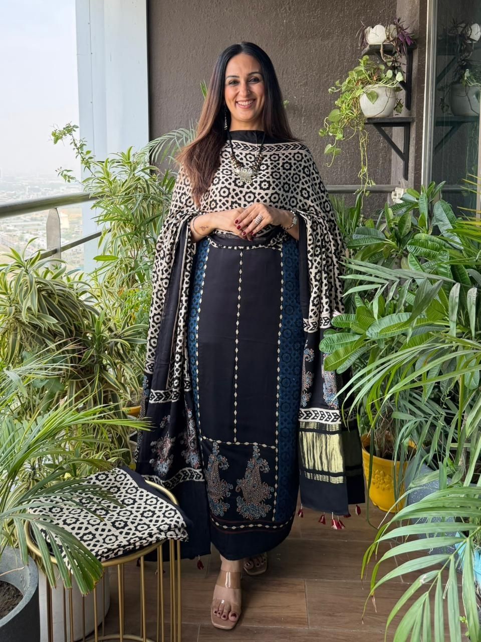 Handblocked Ajrakh full sets in modal with Lagdi patta on dupatta!!
