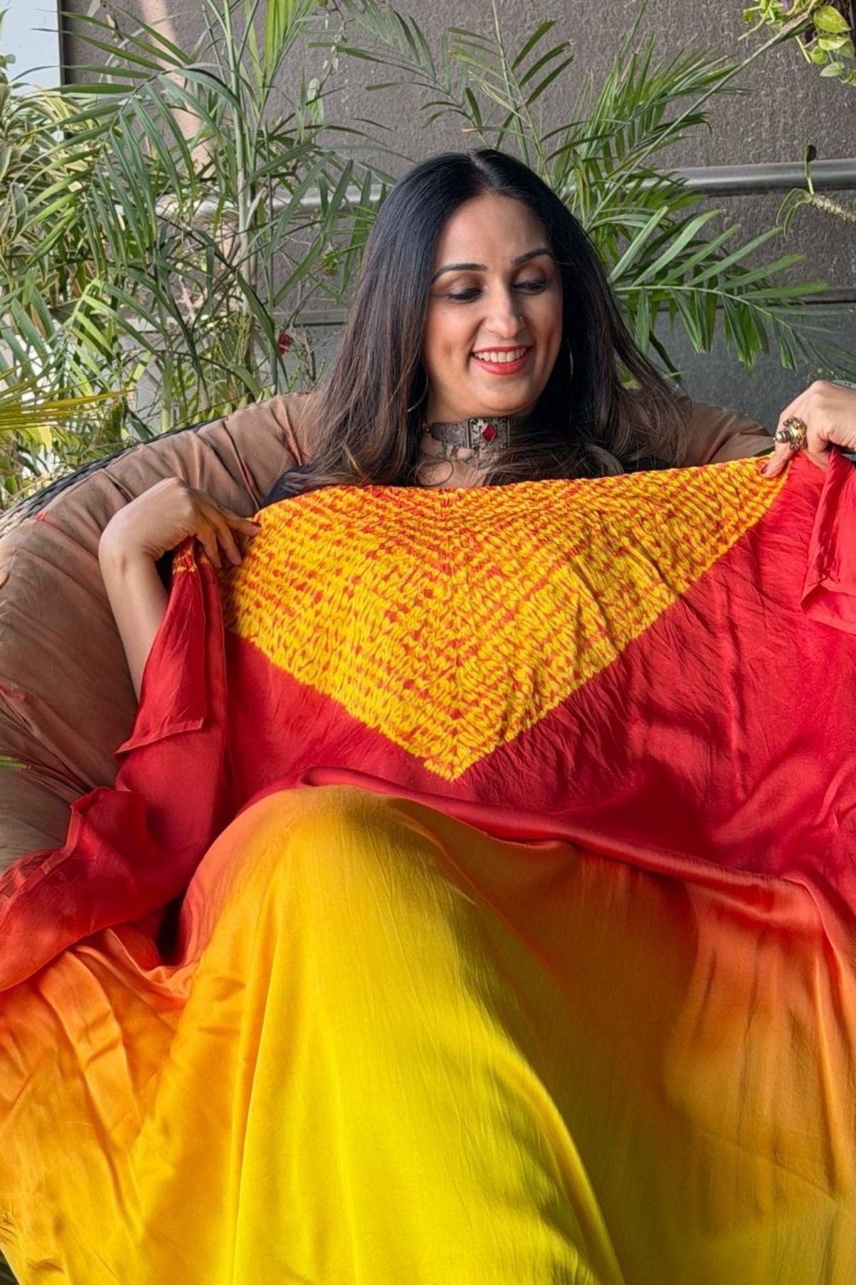 Handblocked Shibori shaded kurta on pure Modal