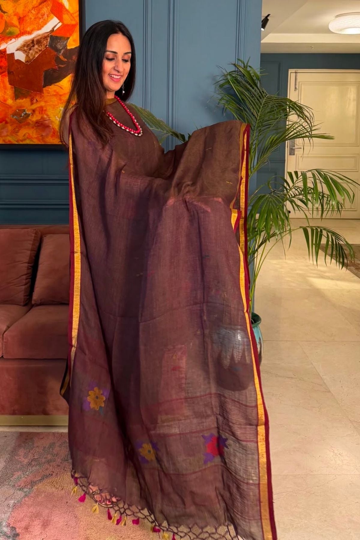 Jamdani weave kurta dupatta set on 100 count linen by linen!!