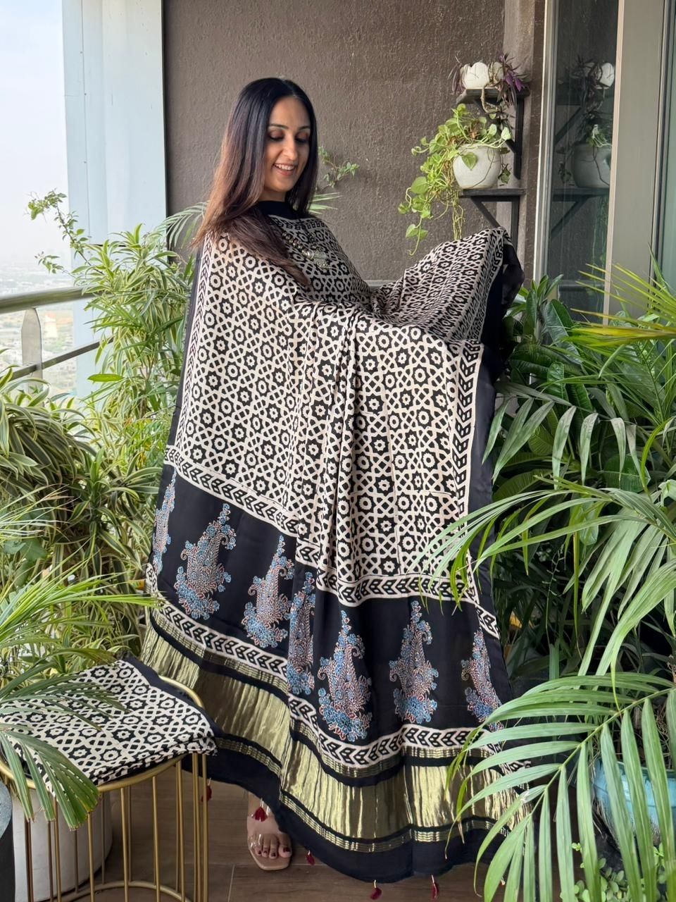 Handblocked Ajrakh full sets in modal with Lagdi patta on dupatta!!