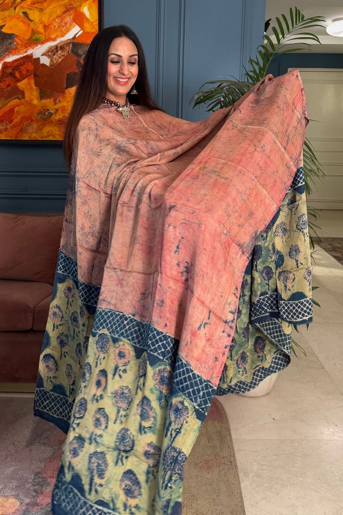 Pomegranate peel Handblock on Premium Modal fabric!!
