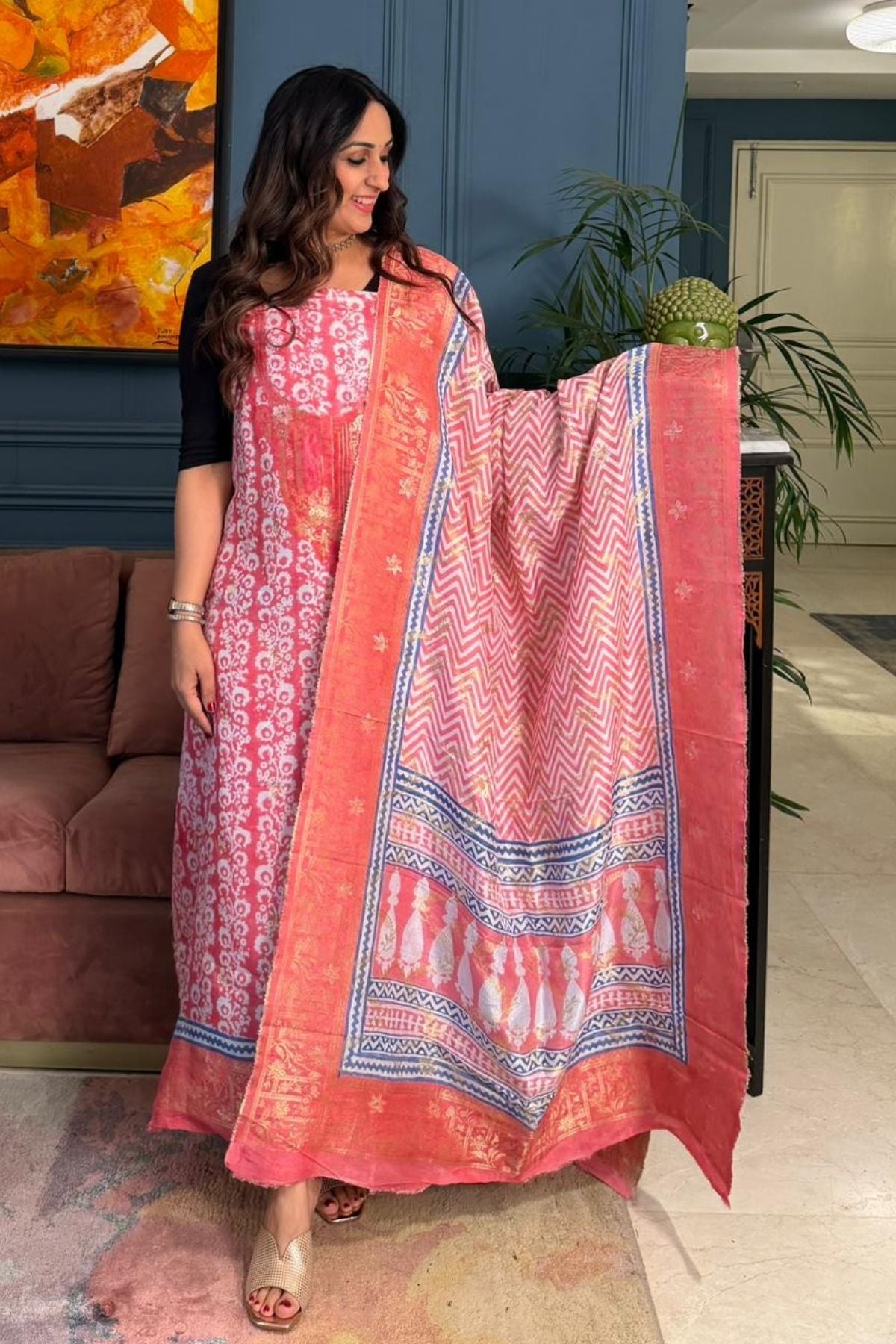 Handblocked Bagh indigo sets on Dola Silk