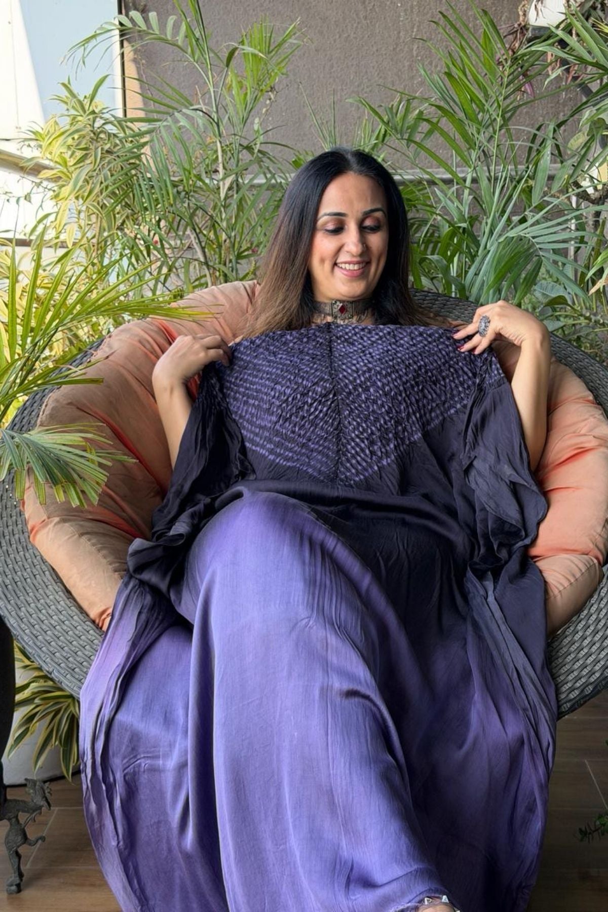 Handblocked Shibori shaded kurta on pure Modal