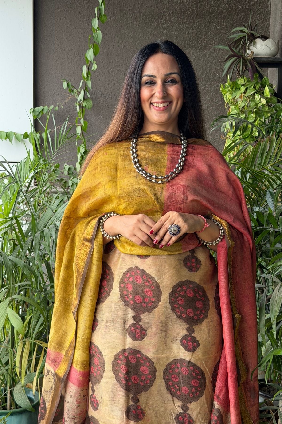 Handblocked with Pomegranate peel kurta dupatta sets in Maheshwari!!