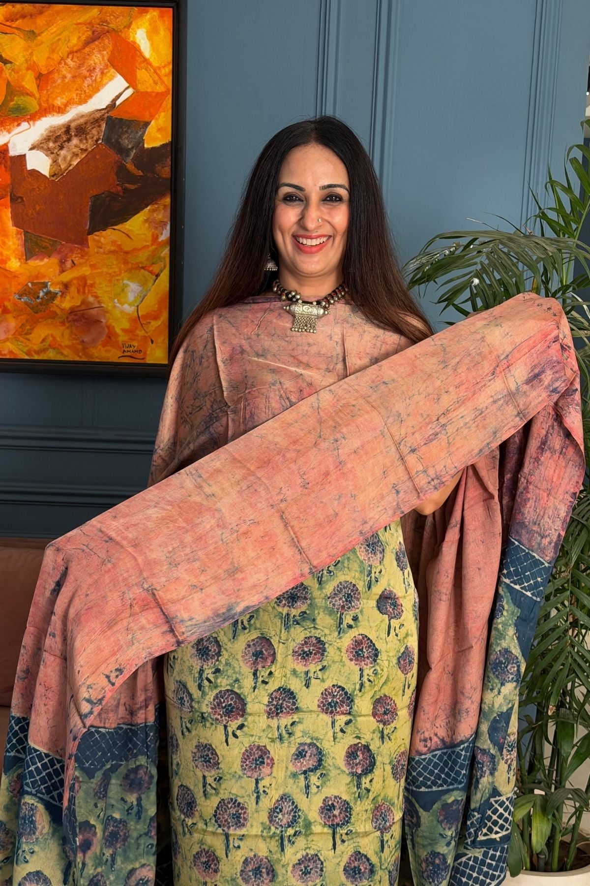 Pomegranate peel Handblock on Premium Modal fabric!!