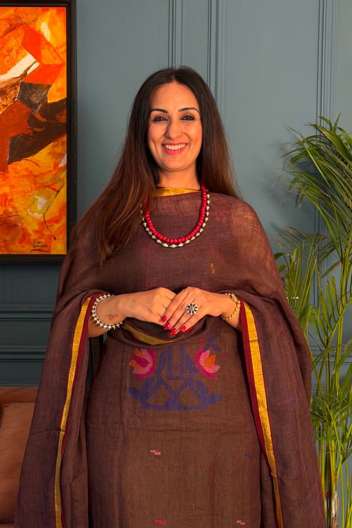 Jamdani weave kurta dupatta set on 100 count linen by linen!!