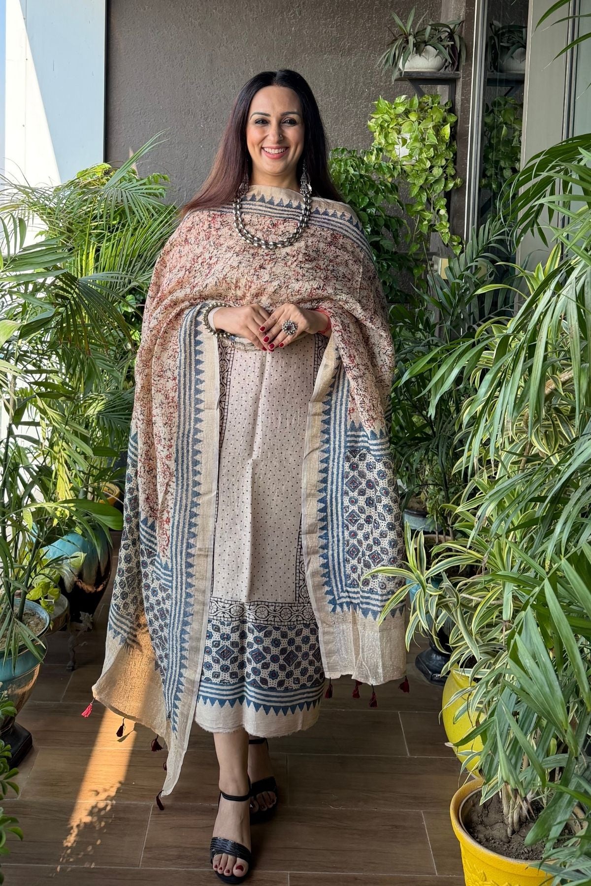 Ajrakh On Pure Linen Silk