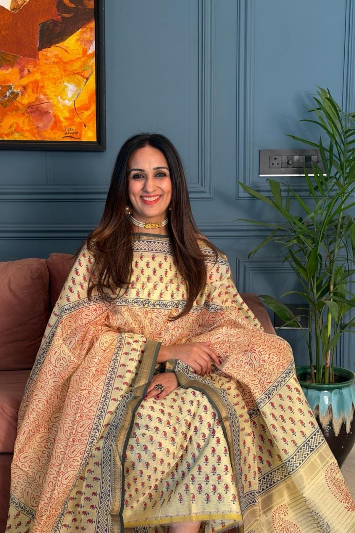 Handblocked Maheshwari kurta dupatta set!!