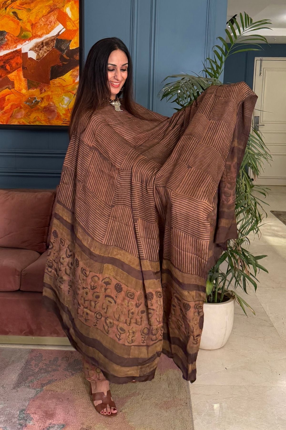 Pomegranate peel Handblock on Premium Modal fabric!!