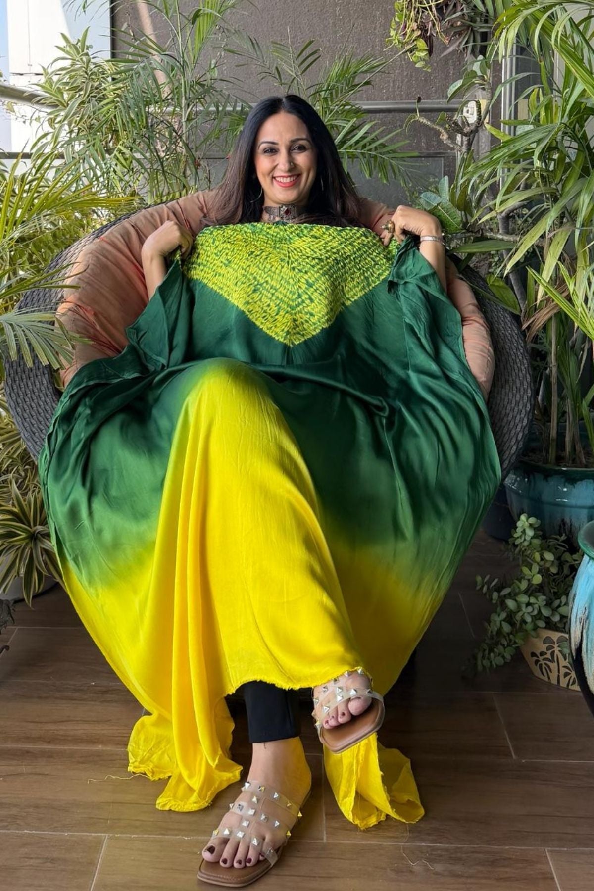 Handblocked Shibori shaded kurta on pure Modal