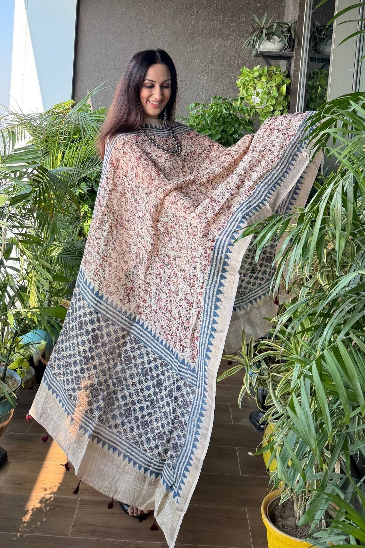 Ajrakh On Pure Linen Silk