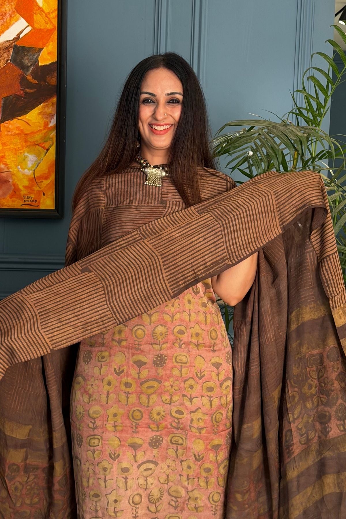 Pomegranate peel Handblock on Premium Modal fabric!!