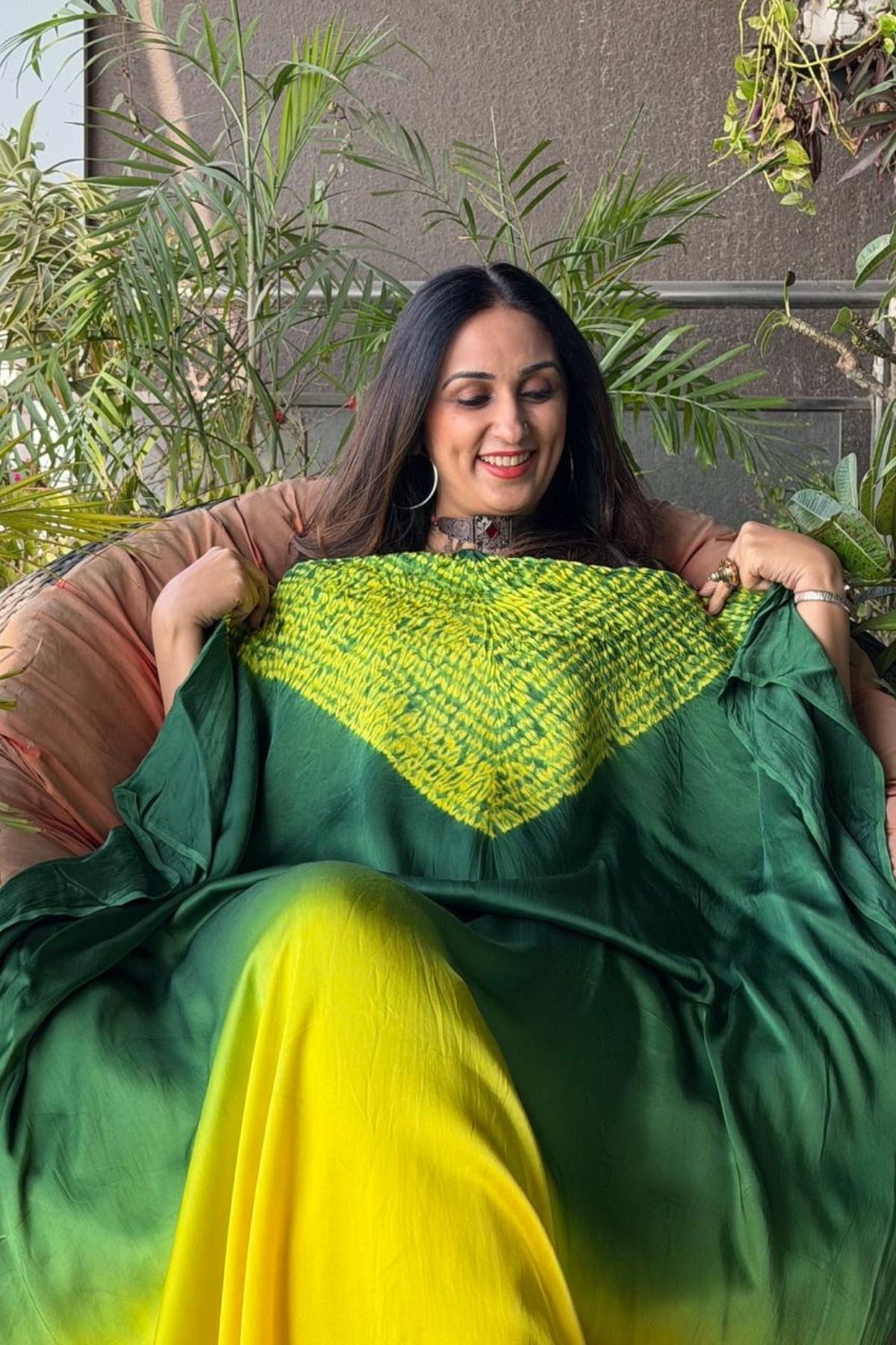Handblocked Shibori shaded kurta on pure Modal