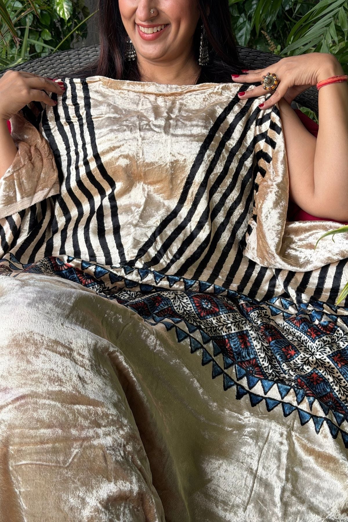 Handblocked Ajrakh kurta fabric only!!