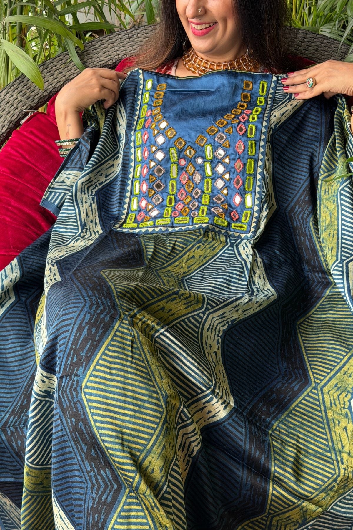Handcrafted kurta with Kutch mirror work on pure Mashru!!