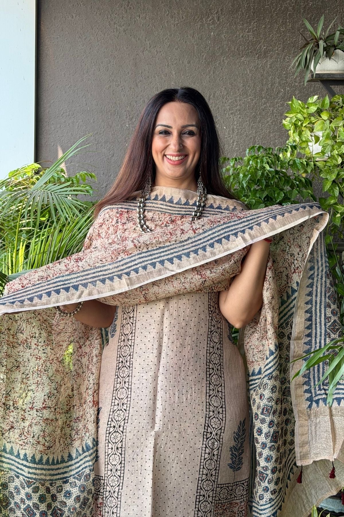 Ajrakh On Pure Linen Silk