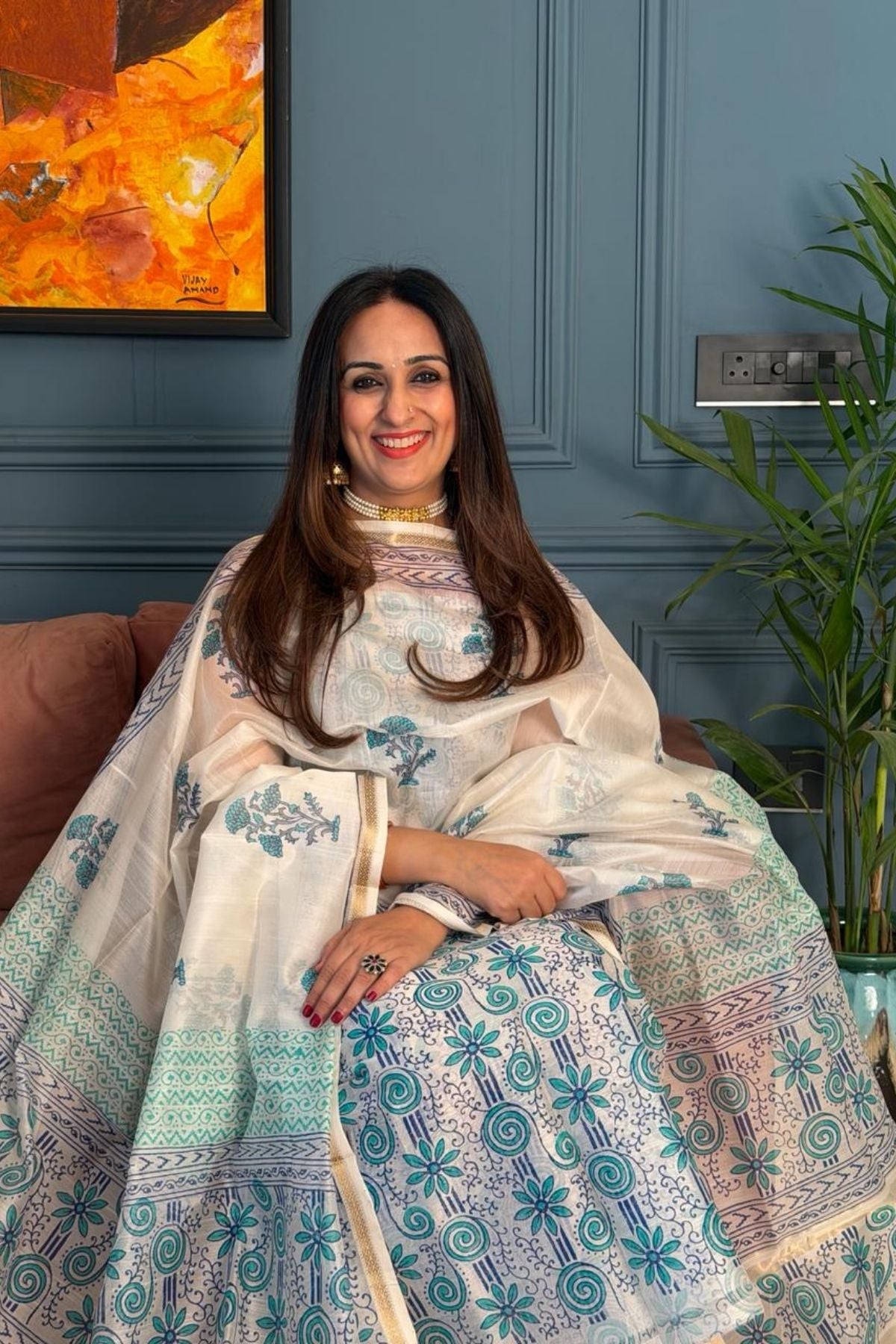 Handblocked Maheshwari kurta dupatta set!!