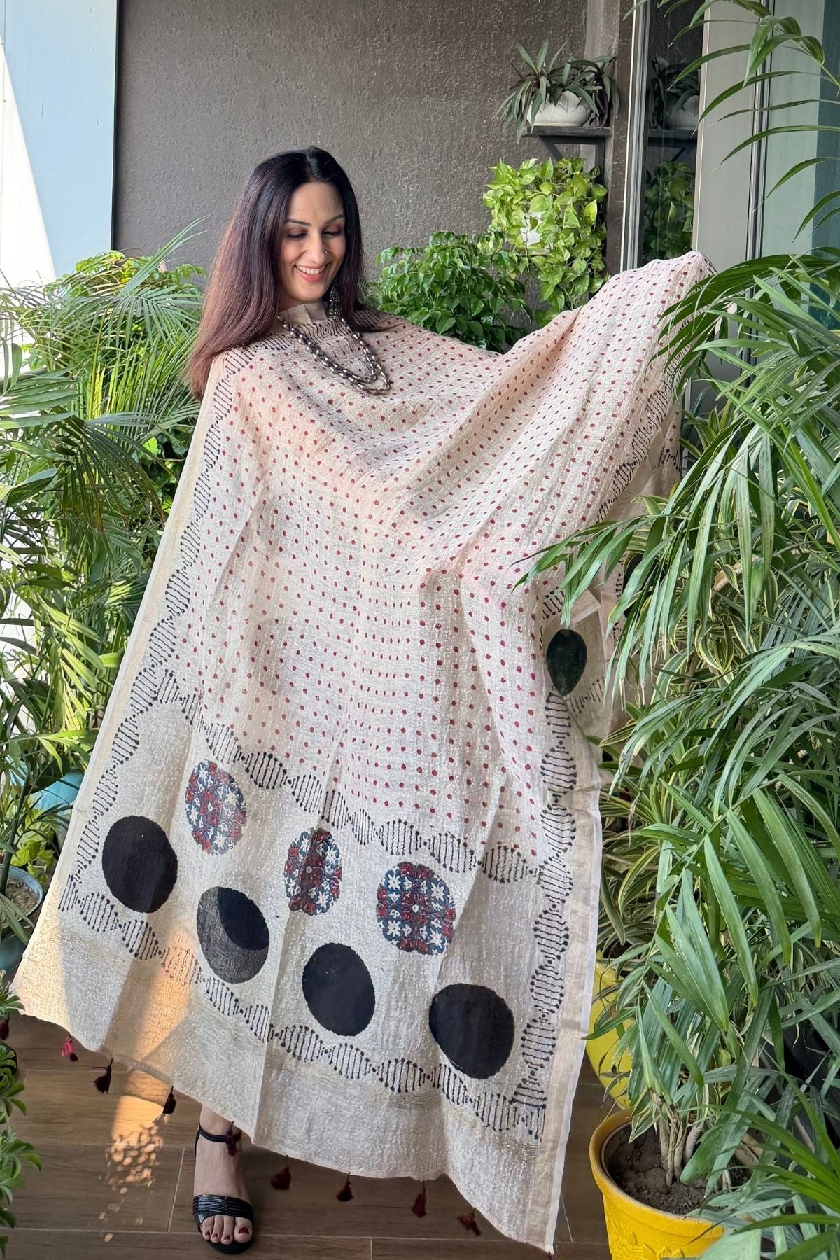 Ajrakh On Pure Linen Silk